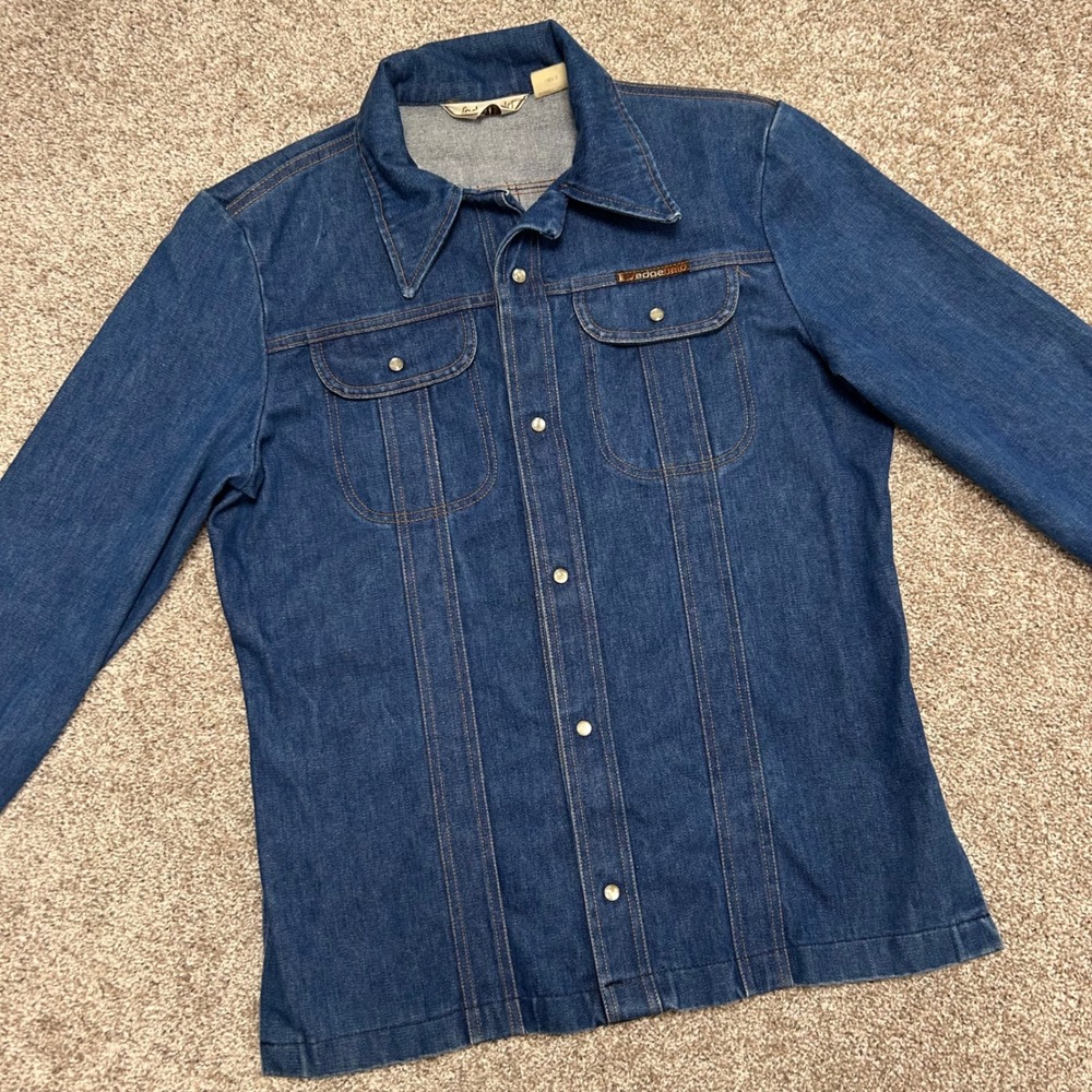 Vintage Sedgefield Denim Jacket Men Size Large Made in USA Pearl Snap Rockabilly